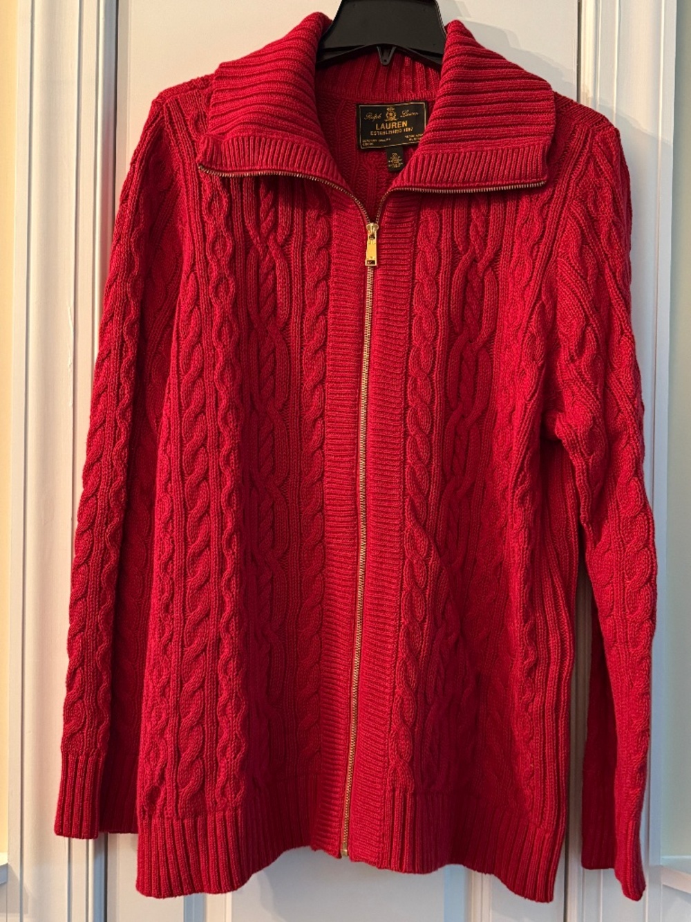 LN Women's Lauren Ralph Lauren Gold Label Red Cable knit cardigan sweater 2X